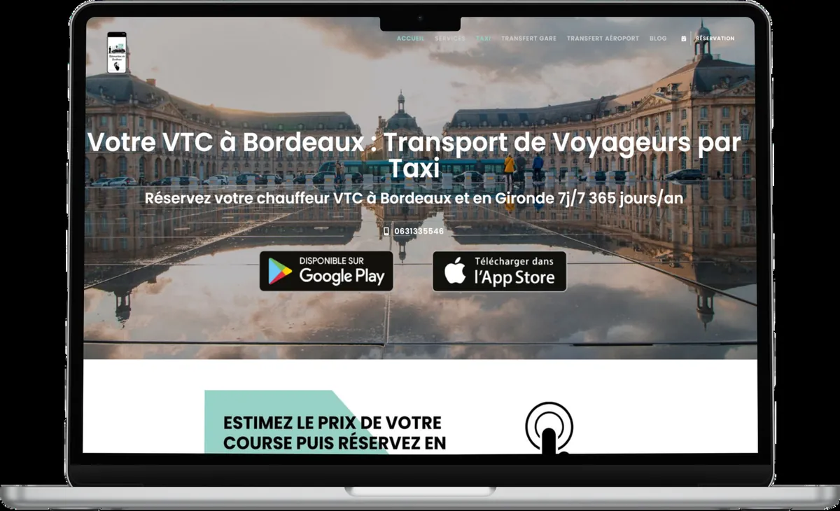 Maquette du site Réservation VTC Bordeaux sur ordinateur portable